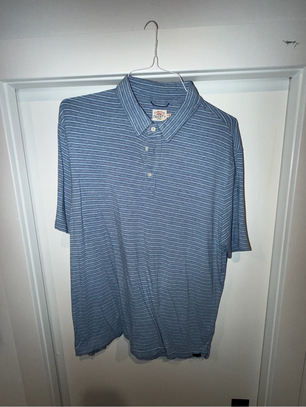 Faherty Light Blue Striped Polo - Men's Short Sleeve